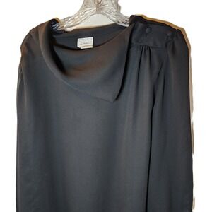 Daniela Black Sheer Drape Neck Long‎ Sleeve Size 24 Blouse Top